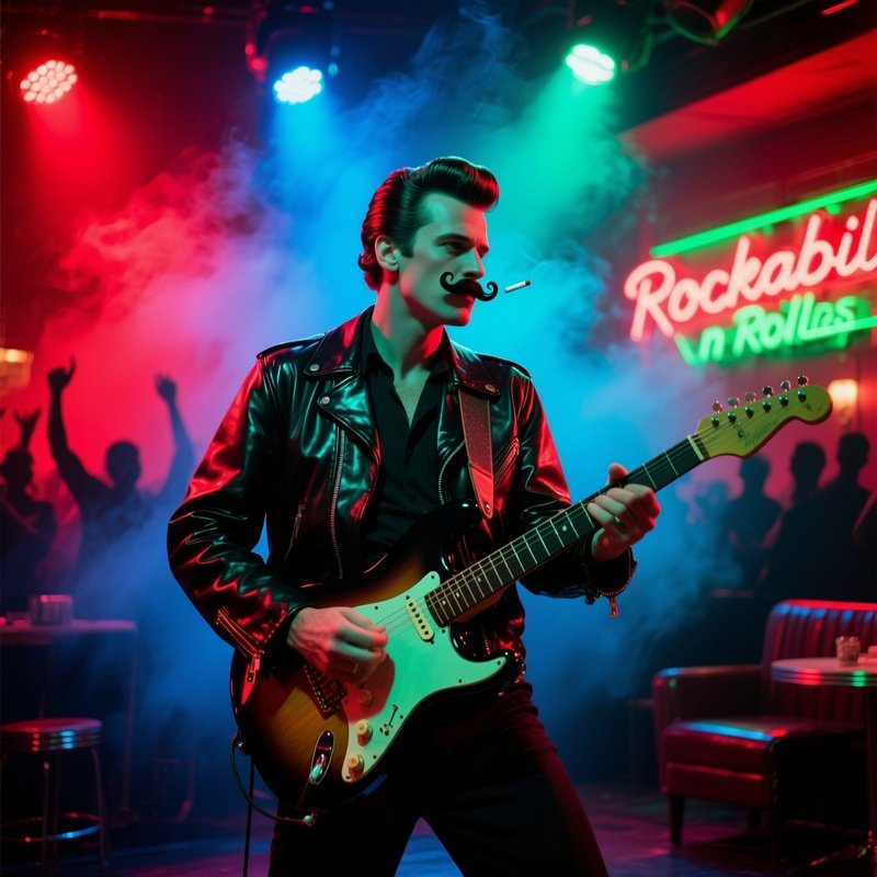 1950S Rockabilly Guitarist Neon Stage