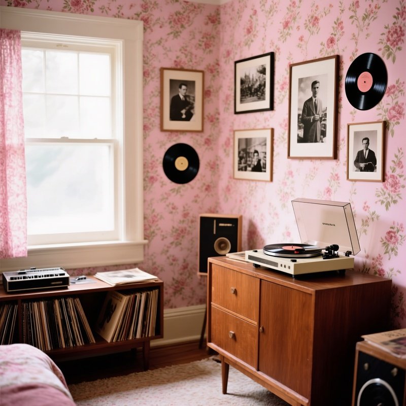 1960S Music Room With Record Player And Dresser