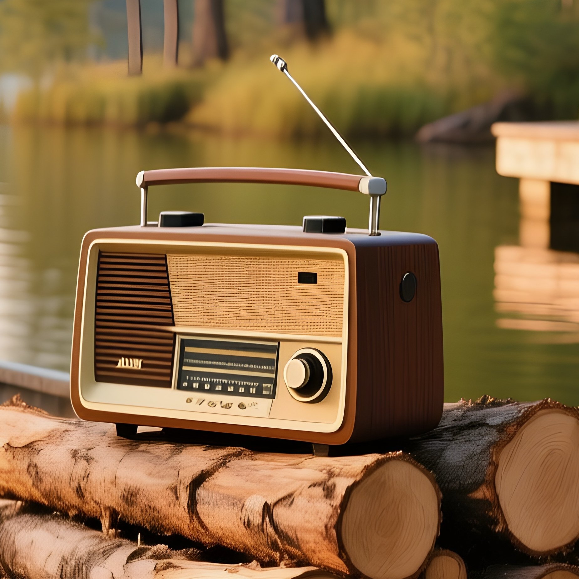 1970S Wooden Boat On Lake With Radio And Logs - Full Resolution Quality Preview