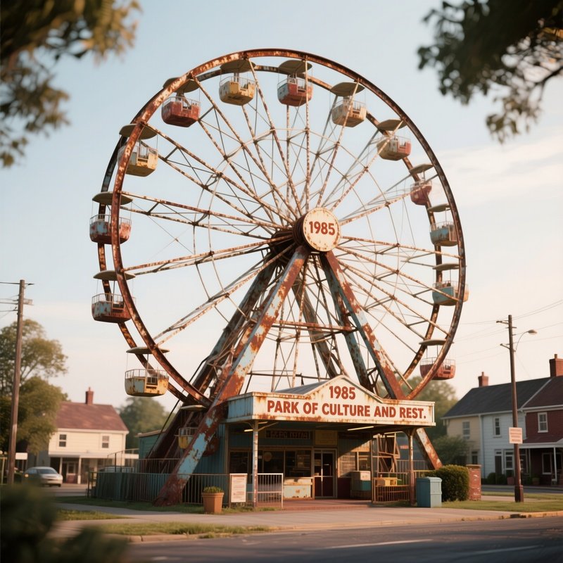 1983  A Rusty Ferris Wheel Turning Slowly In A Provincial  Park Of Culture And Rest. 