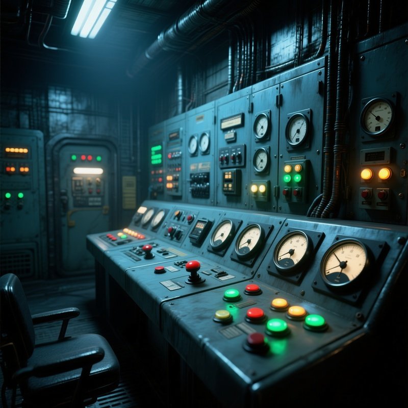 1983 Power Plant Control Room Analog Dials Blinking Lights