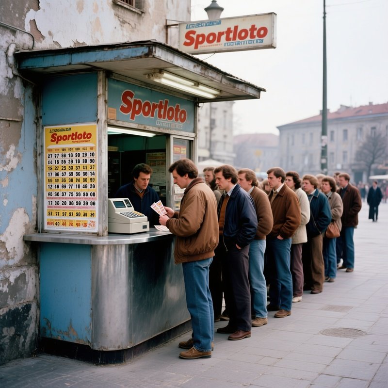 1988 Queue For Sportloto Lottery Tickets At Small Kiosk