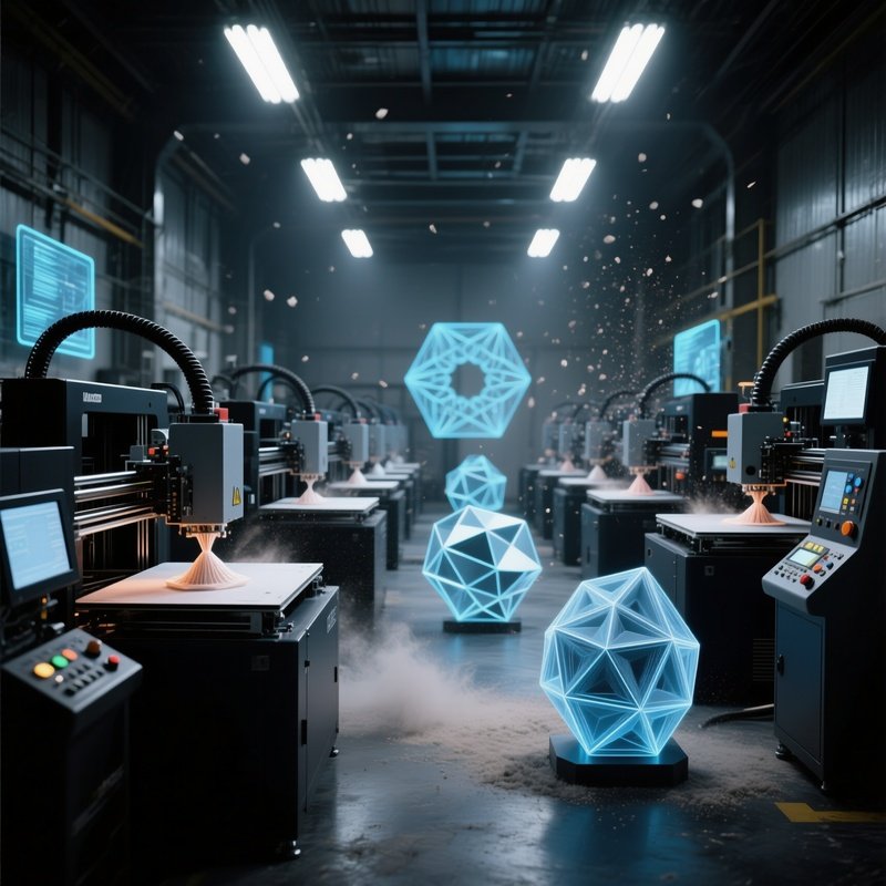 3D Printing Farm Industrial 3D Printers Building Geometric Shapes