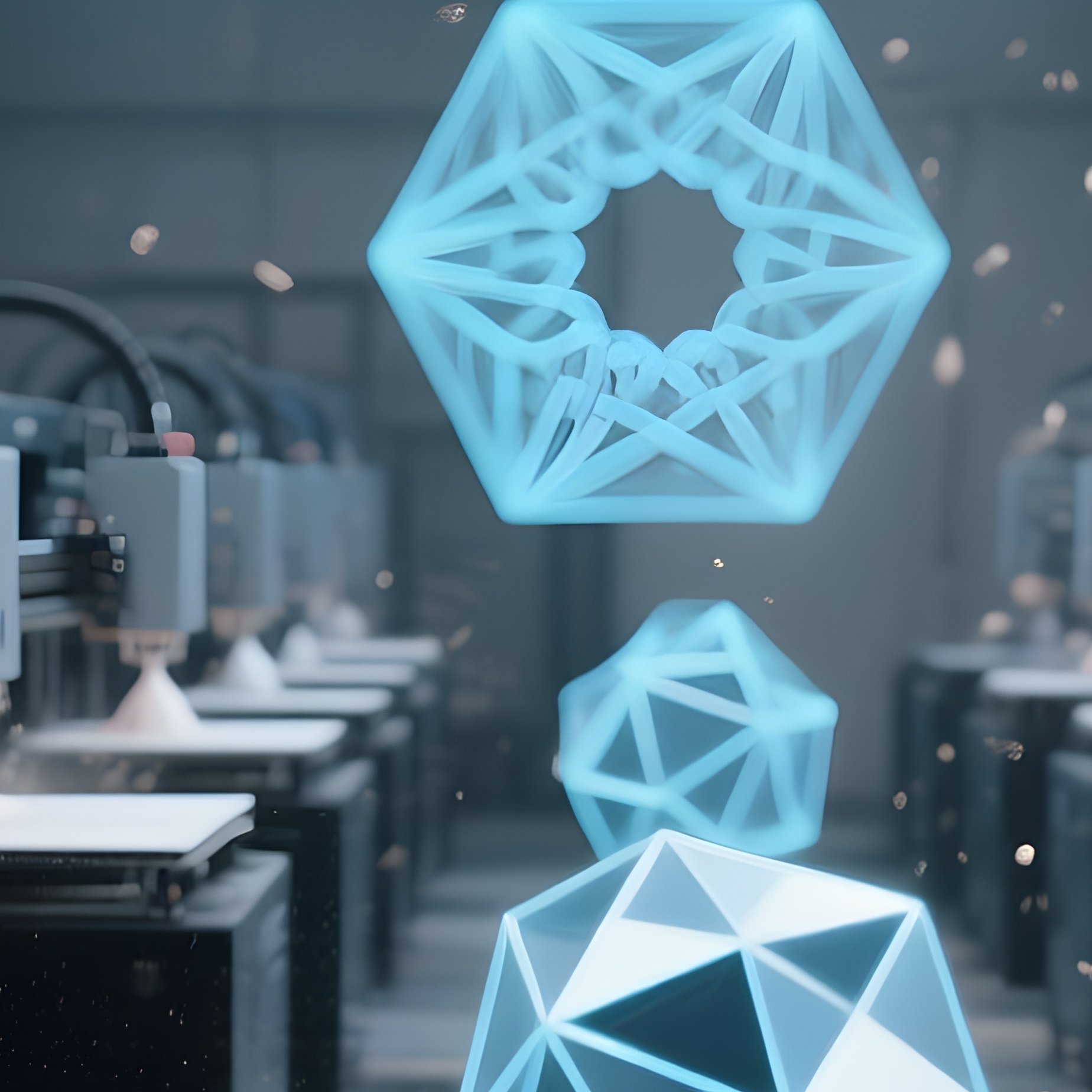 3D Printing Farm Industrial 3D Printers Building Geometric Shapes - Full Resolution Quality Preview