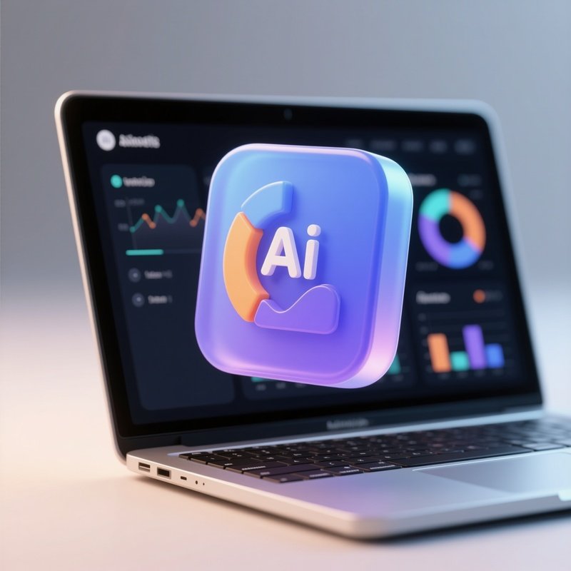 3D Rendered Analytics Icon With Smooth Edges — Photorealistic Analytics Dashboard On A Laptop