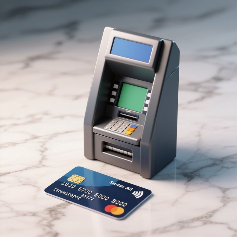 3D Rendered Atm Card Icon Standing Upright — Photorealistic Atm Card Lying On A Marble Surface