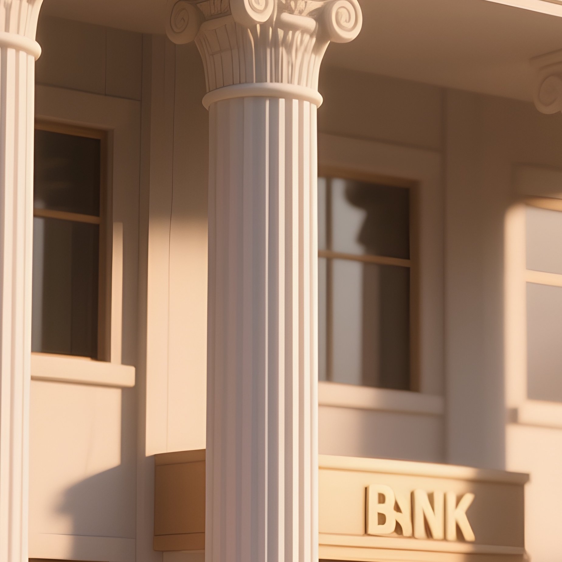 3D Rendered Bank Building Icon With Pillars — Photorealistic Bank Exterior In Morning Light - Full Resolution Quality Preview