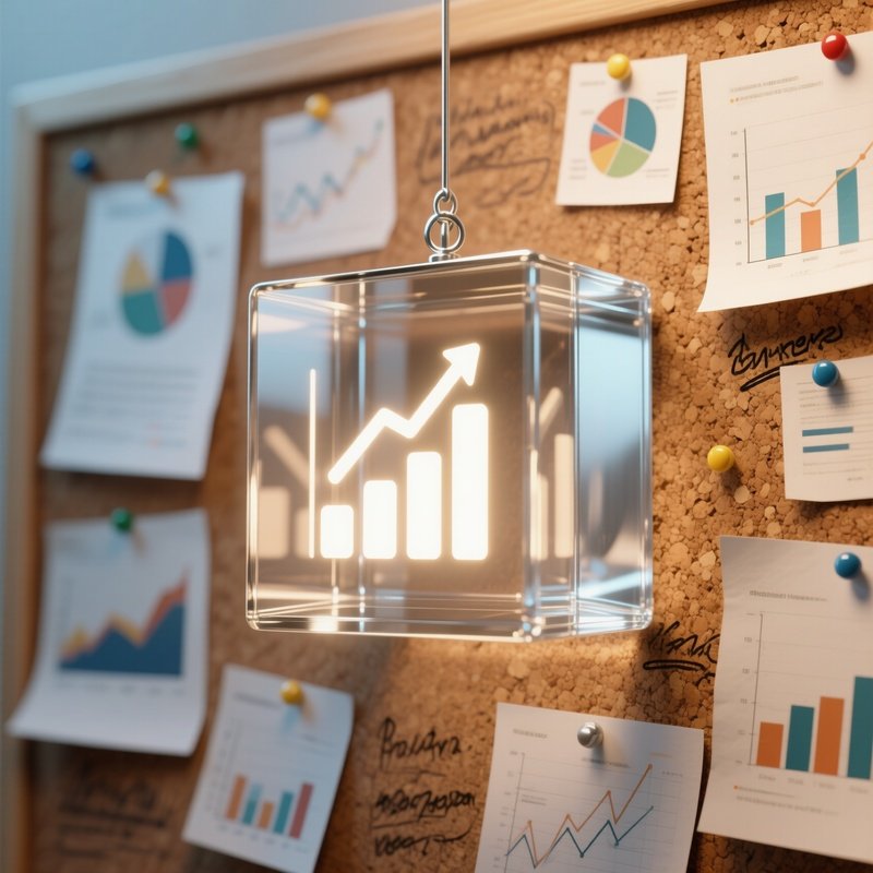 3D Rendered Bar Graph Icon Inside Glass Cube Photorealistic Bar Charts Pinned On Corkboard