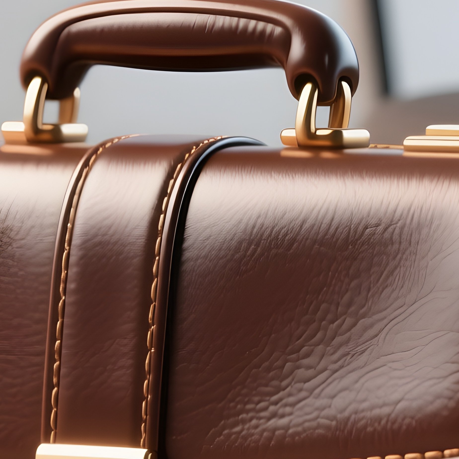 3D Rendered Briefcase Icon With Glossy Edges — Photorealistic Leather Briefcase Placed Beside An Office Chair - Full Resolution Quality Preview