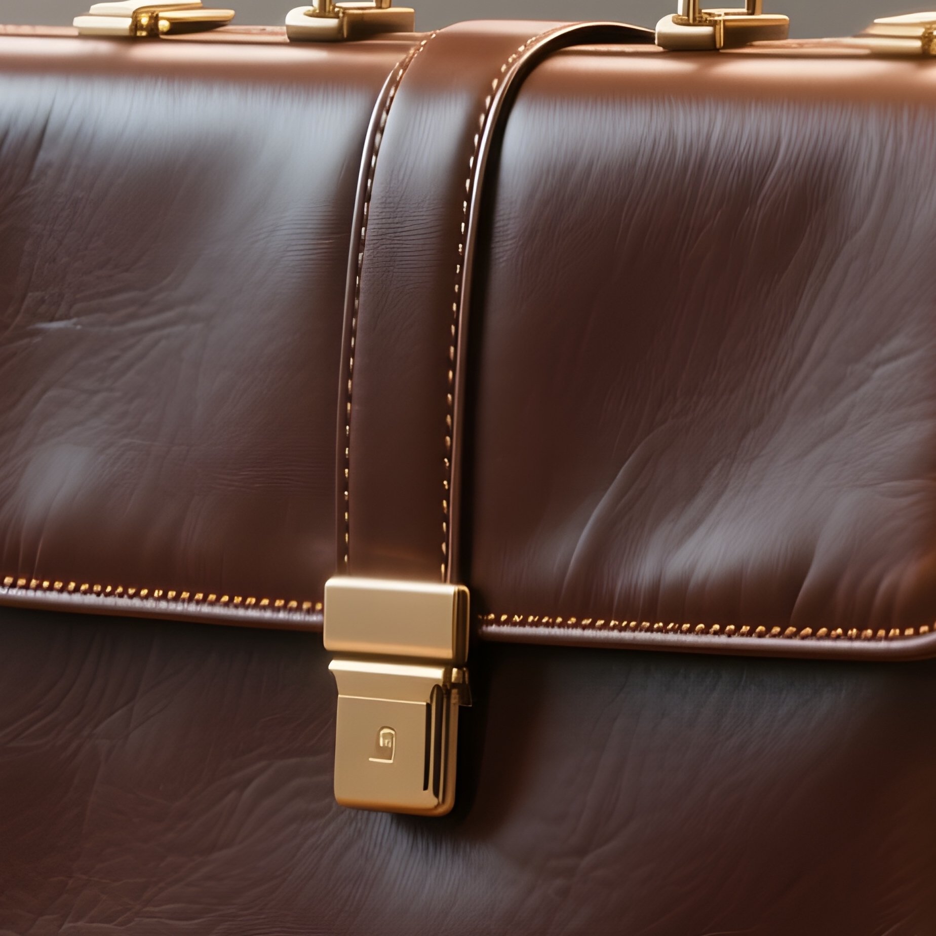 3D Rendered Briefcase With Glowing Edges — Photorealistic Leather Briefcase On A Conference Table - Full Resolution Quality Preview