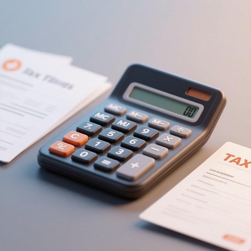 3D Rendered Calculator Icon — Photorealistic Calculator Beside Tax Documents