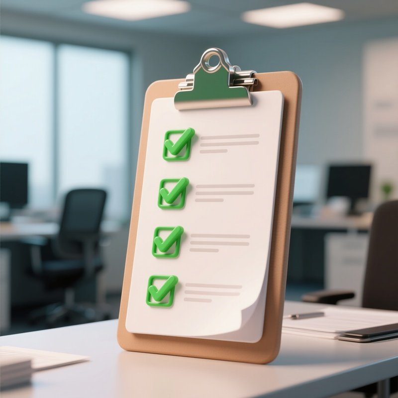 3D Rendered Checklist Icon With Green Checkmarks — Photorealistic Paper Checklist On A Clipboard In An Office