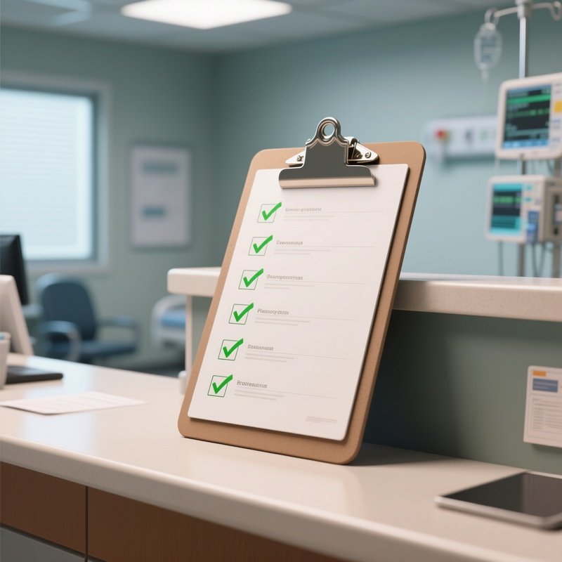 3D Rendered Clipboard With Checkmarks — Photorealistic Clipboard Resting On Hospital Reception Desk