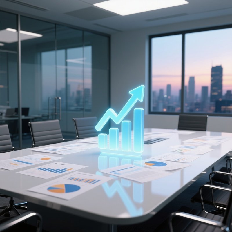 3D Rendered Credit Growth Icon With Arrows Photorealistic Financial Documents Boardroom Table