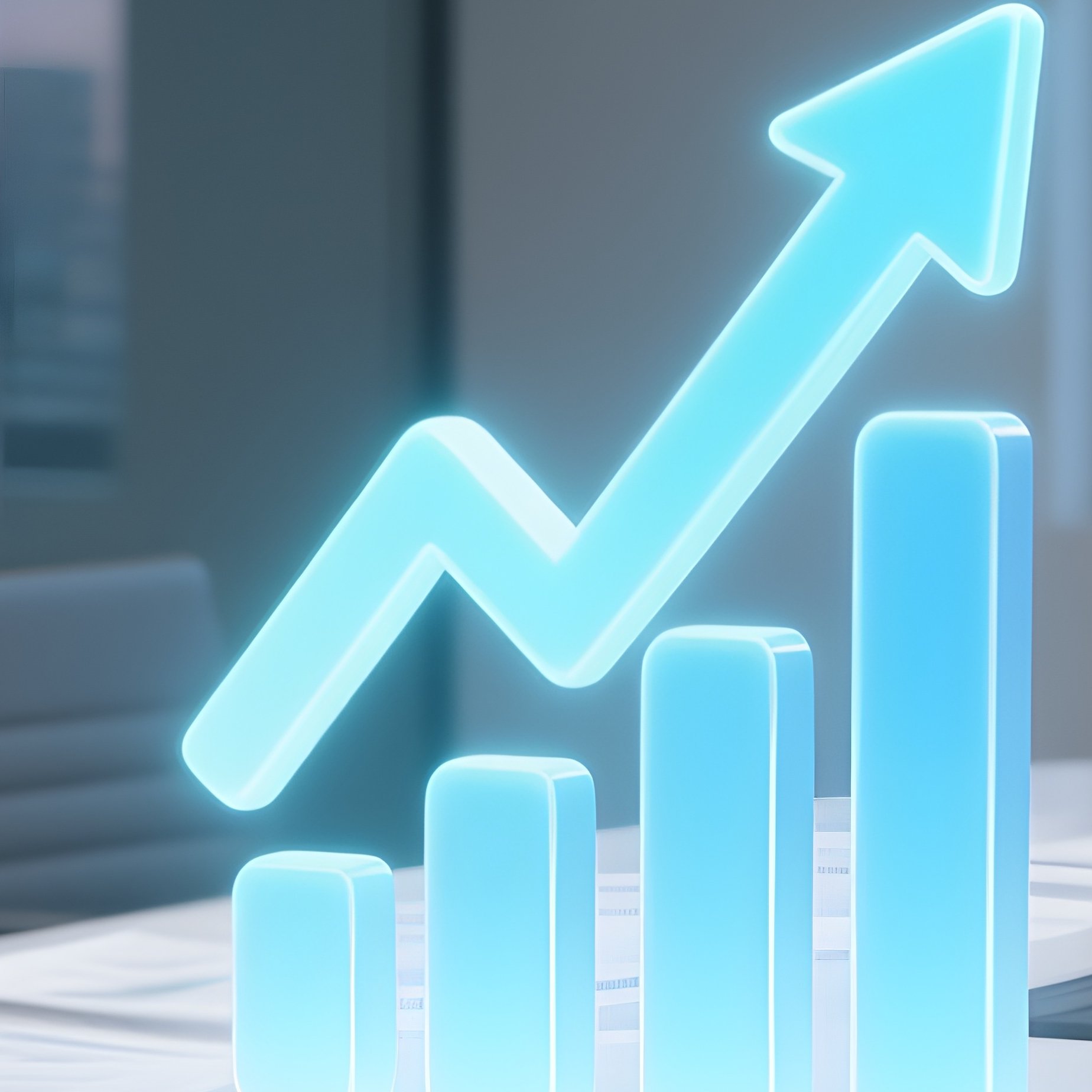 3D Rendered Credit Growth Icon With Arrows Photorealistic Financial Documents Boardroom Table - Full Resolution Quality Preview