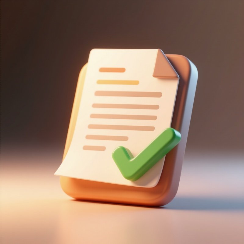 3D Rendered Document Icon With Checkmark — Photorealistic Printed Document Under Warm Light