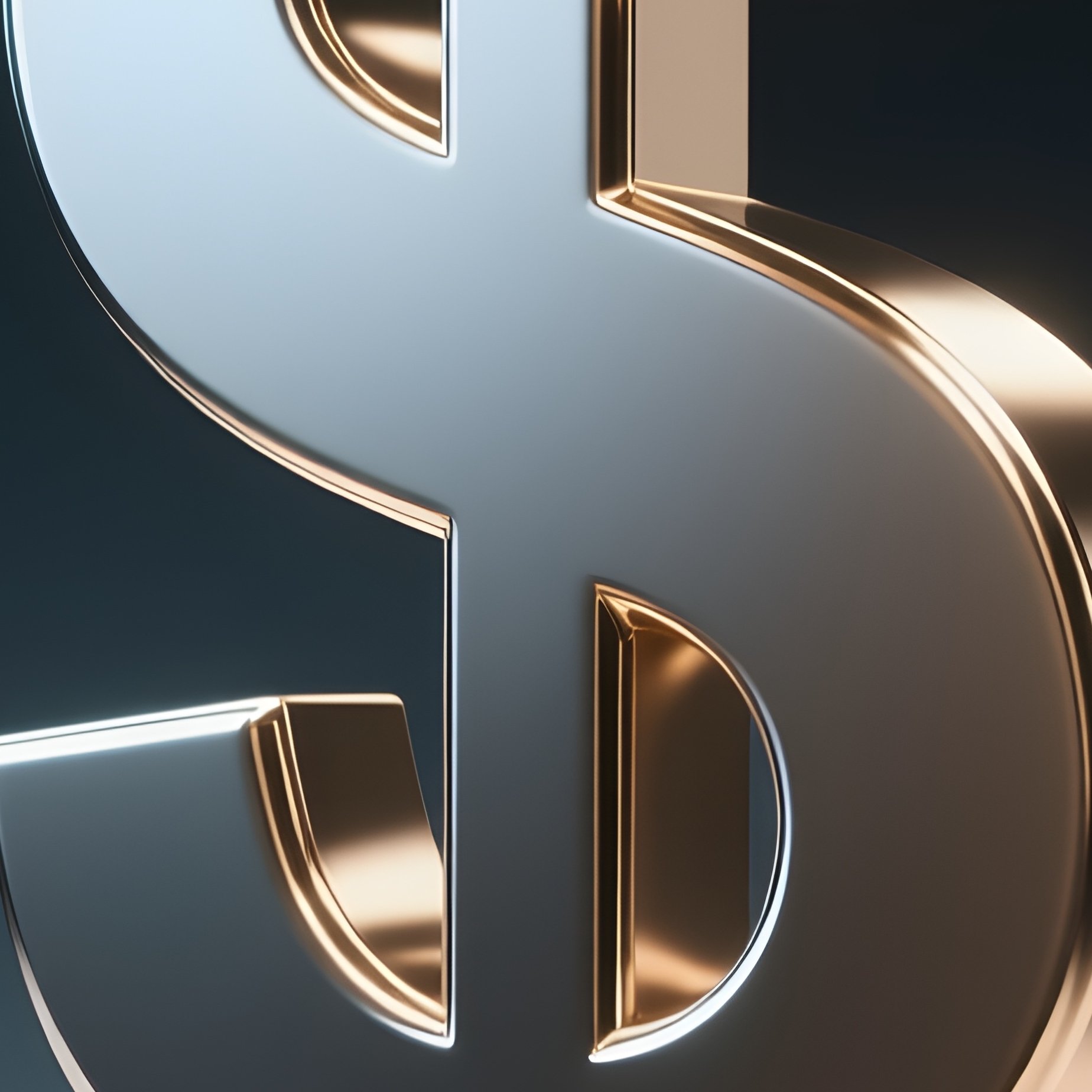 3D Rendered Dollar Sign Floating Above A Dark Gradient — Photorealistic Metal Dollar Sign Resting On A Polished Marble Counter - Full Resolution Quality Preview