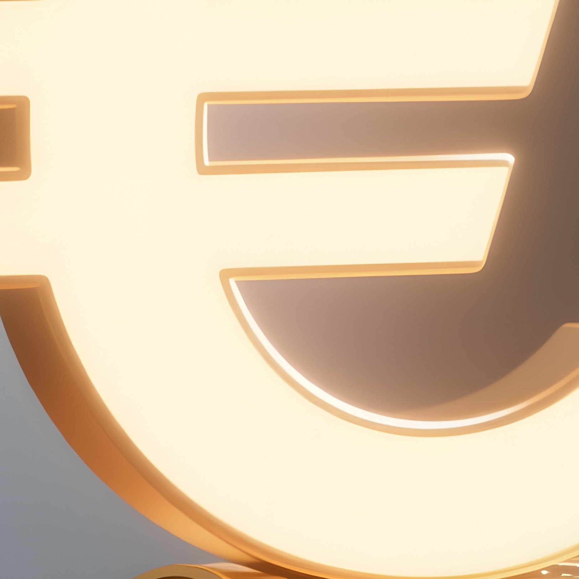 3D Rendered Euro Symbol Glowing In Soft Ambient Light — Photorealistic Euro Coin Stack On A Wooden Business Desk - Full Resolution Quality Preview