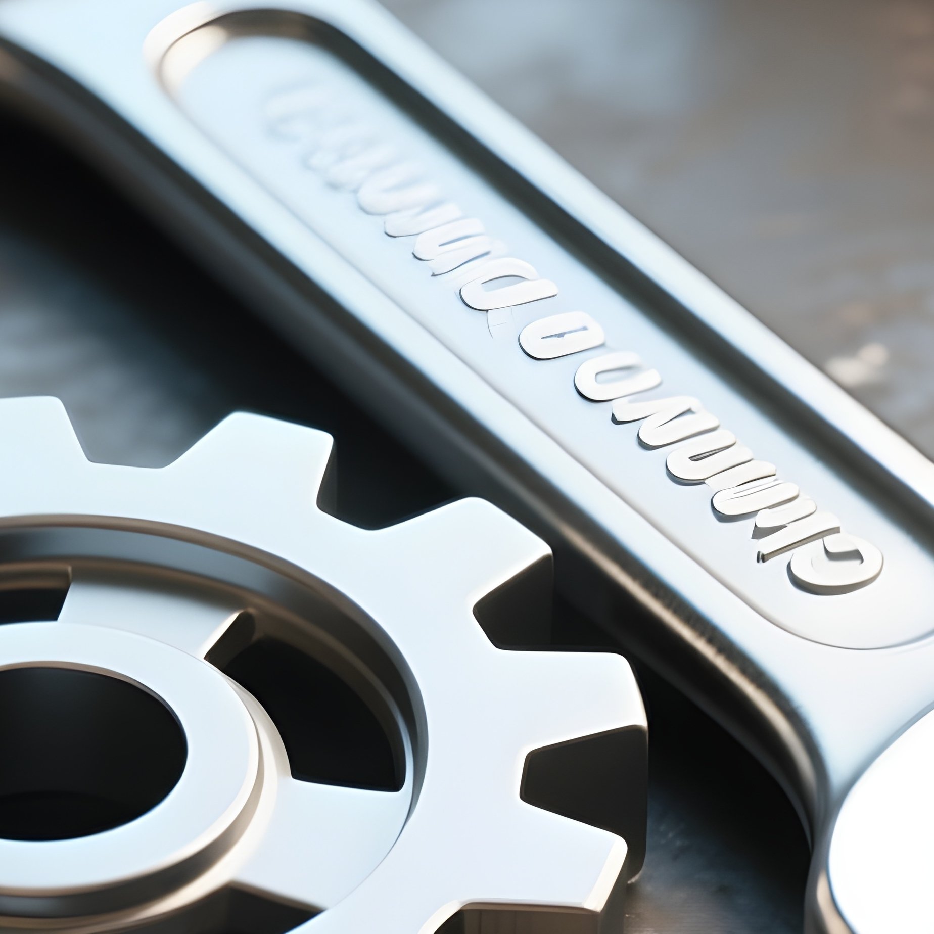 3D Rendered Gear And Wrench Symbol — Photorealistic Wrench Lying Next To Metal Components On A Workbench - Full Resolution Quality Preview