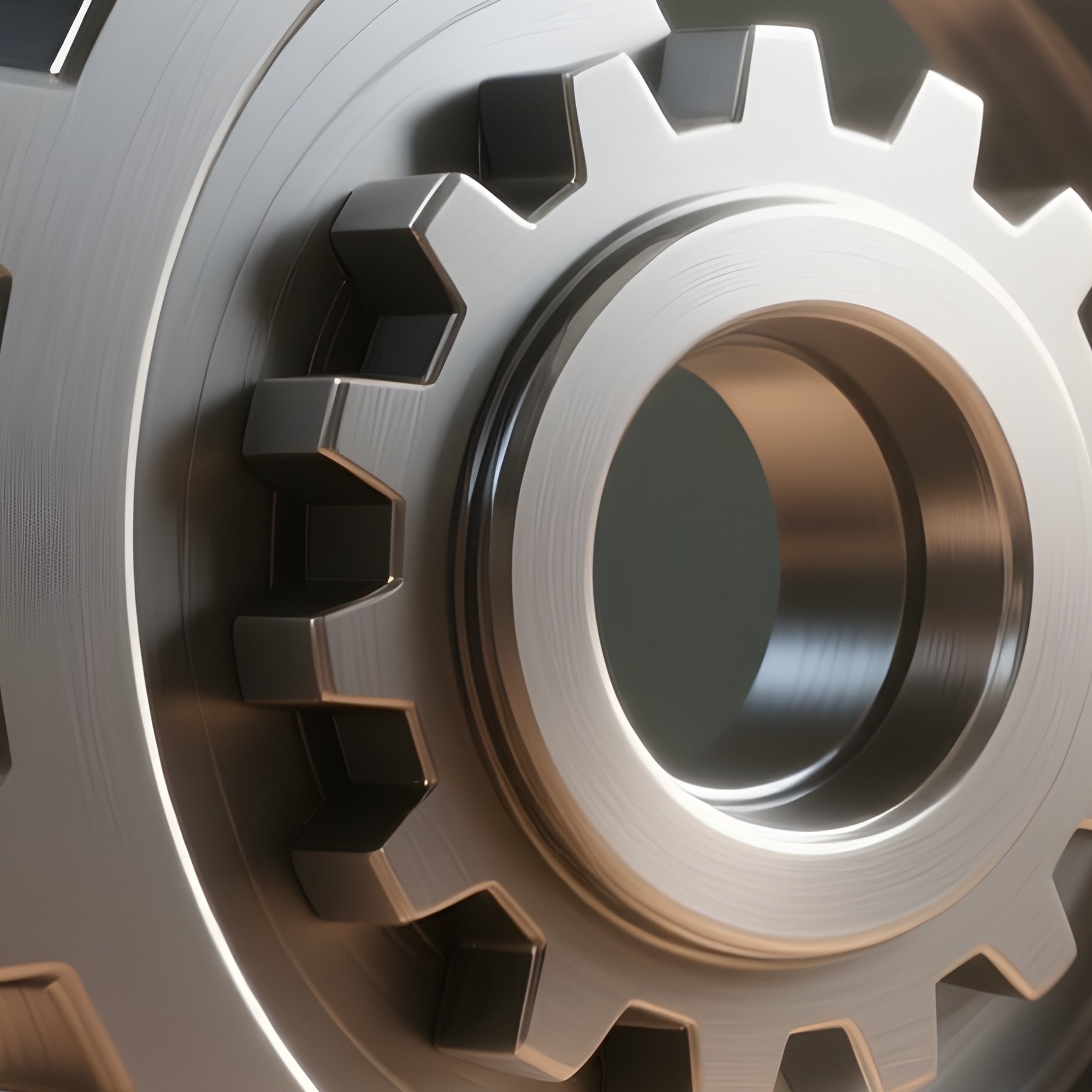 3D Rendered Gear Icon Rotating With Soft Shadows — Photorealistic Metal Gears On A Workshop Table Under Natural Light - Full Resolution Quality Preview