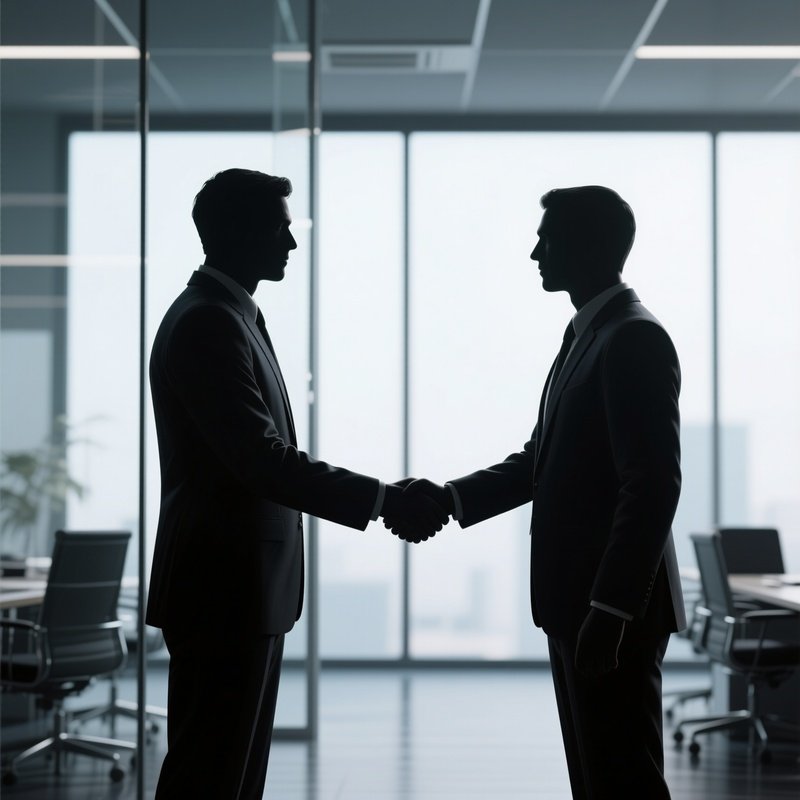 3D Rendered Handshake Silhouette — Photorealistic Meeting Handshake In A Glass Office