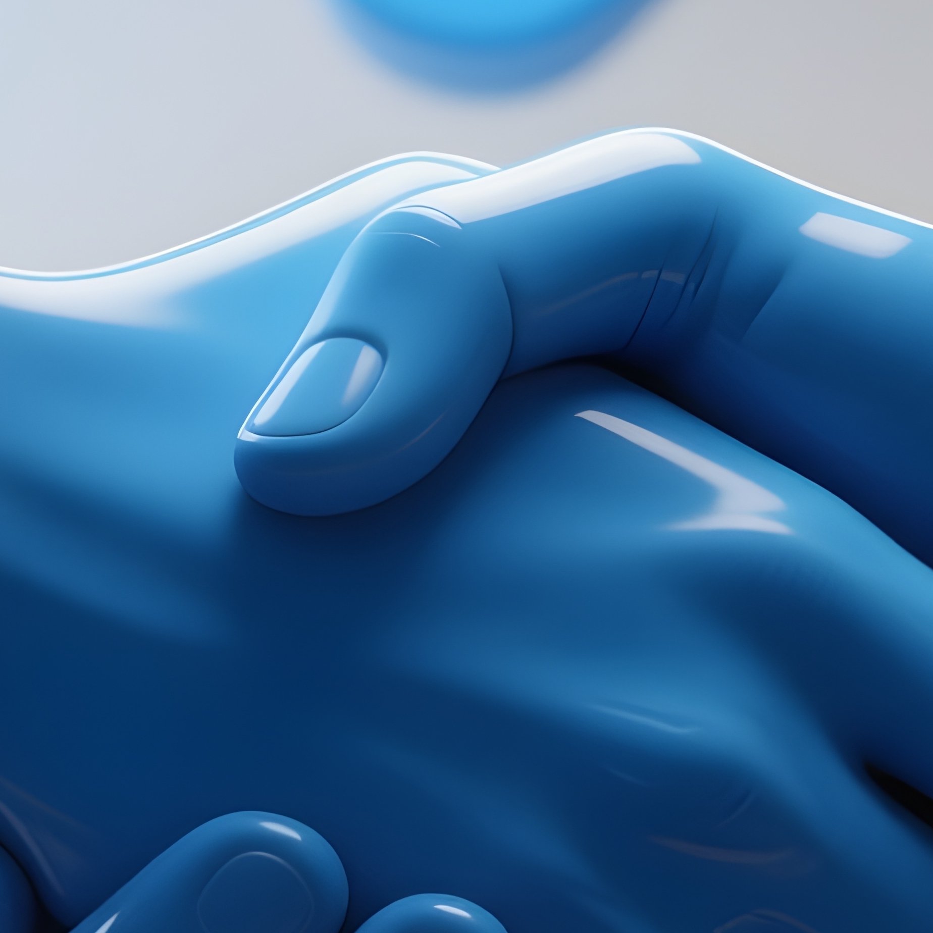 3D Rendered Handshake Symbol Made Of Smooth Blue Shapes — Photorealistic Close Up Of Two People Shaking Hands In A Modern Meeting Room - Full Resolution Quality Preview