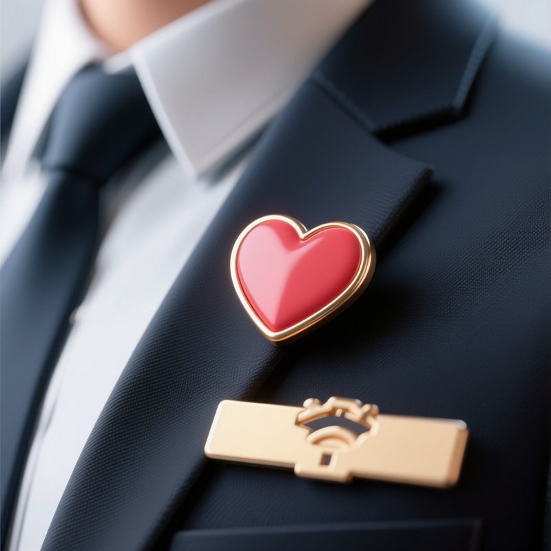 3D Rendered Heart Icon For Customer Care — Photorealistic Heart Shaped Pin On A Staff Uniform