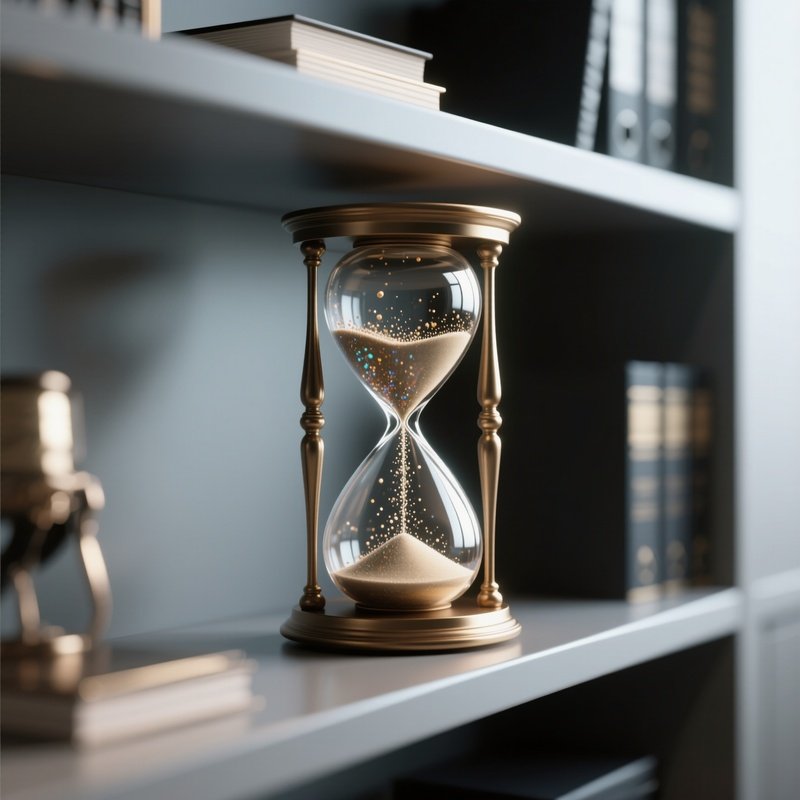 3D Rendered Hourglass With Flowing Particles — Photorealistic Hourglass On A Ceo Shelf