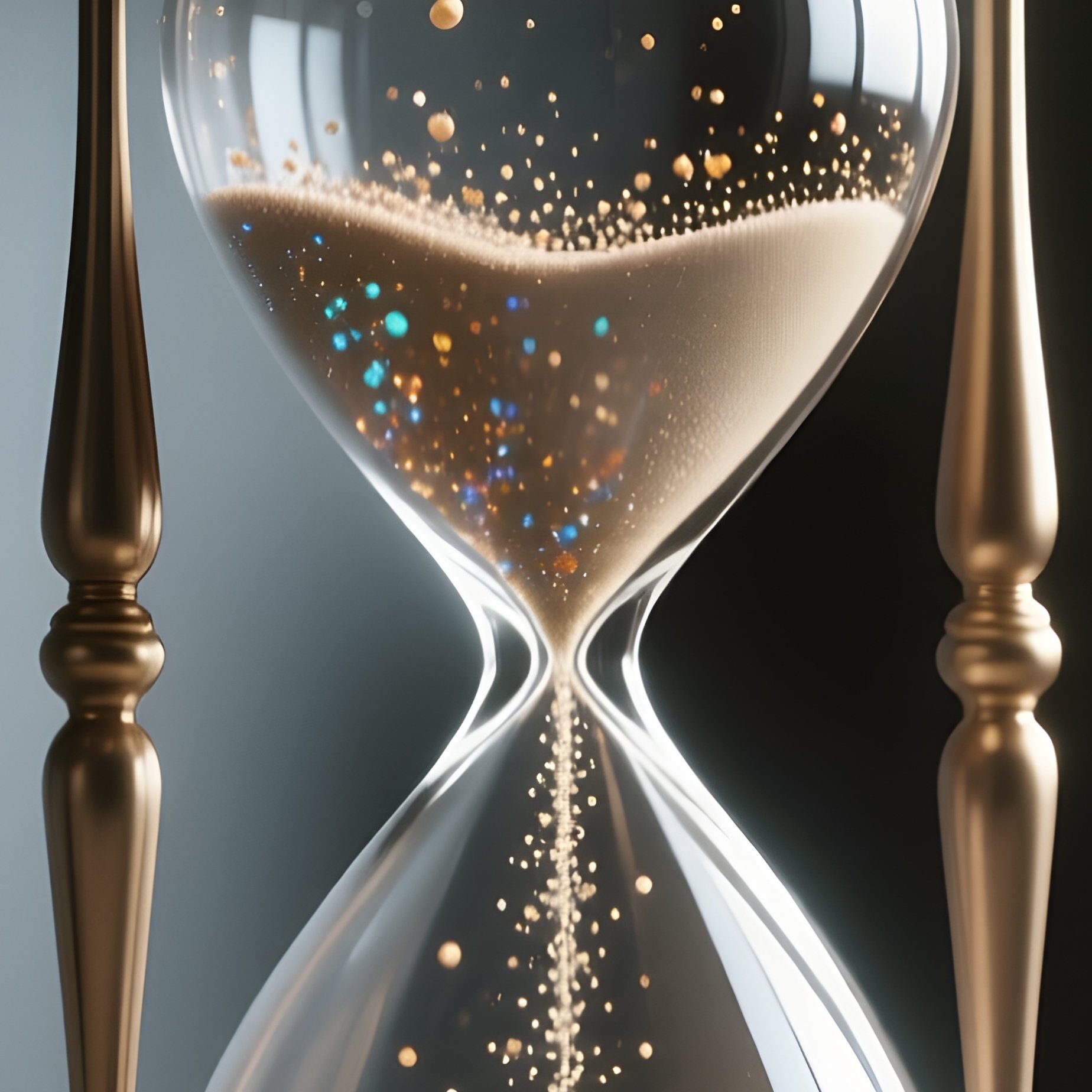 3D Rendered Hourglass With Flowing Particles — Photorealistic Hourglass On A Ceo Shelf - Full Resolution Quality Preview