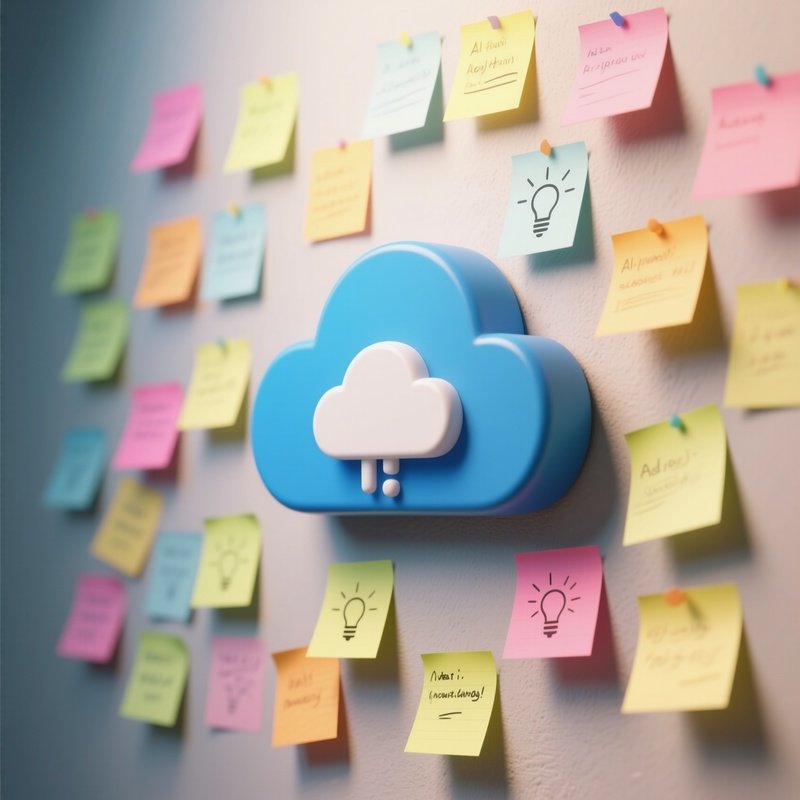 3D Rendered Idea Cloud Icon — Photorealistic Sticky Notes Full Of Ideas On A Wall