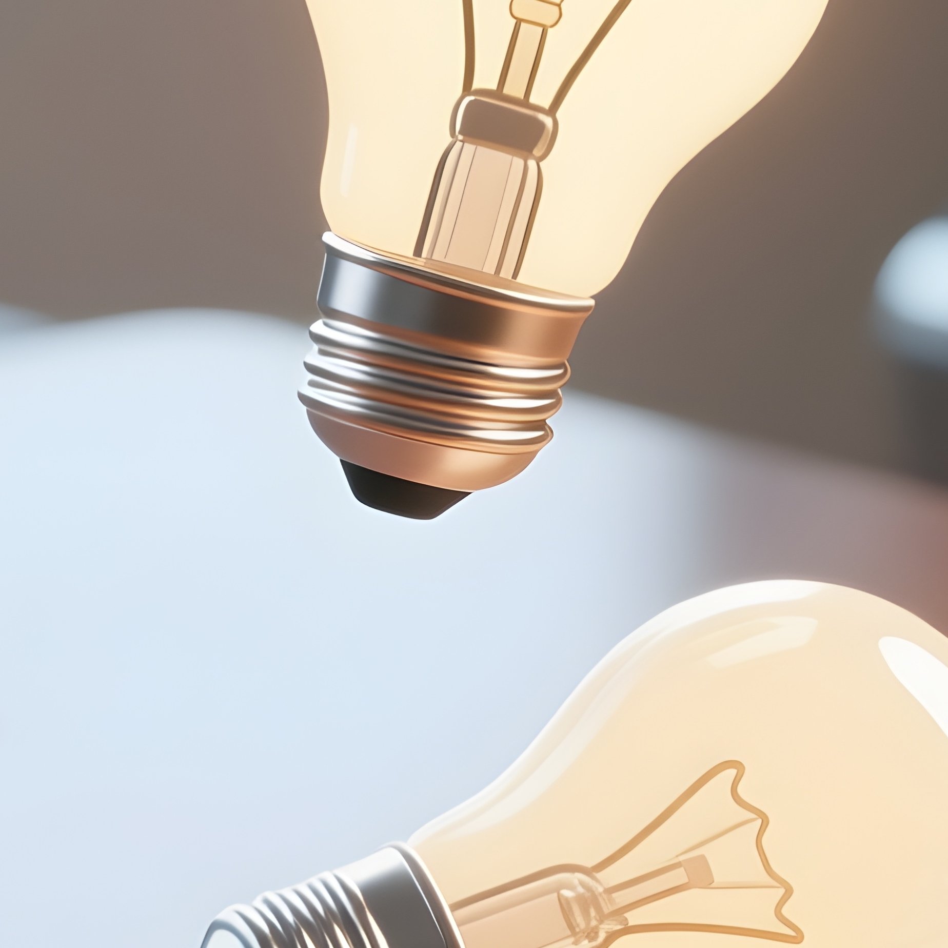 3D Rendered Lightbulb Icon Floating Above A Glossy Desk Surface — Photorealistic Lightbulb Lying On A Wooden Office Desk Beside Scattered Notes - Full Resolution Quality Preview