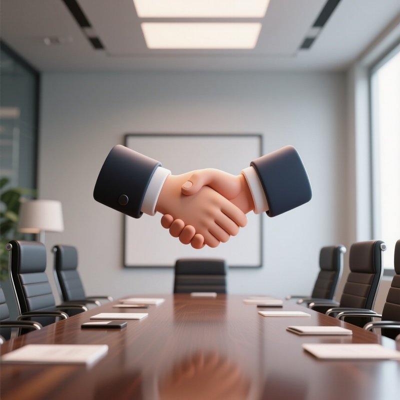 3D Rendered Negotiation Handshake Icon — Photorealistic Negotiation Scene In A Boardroom