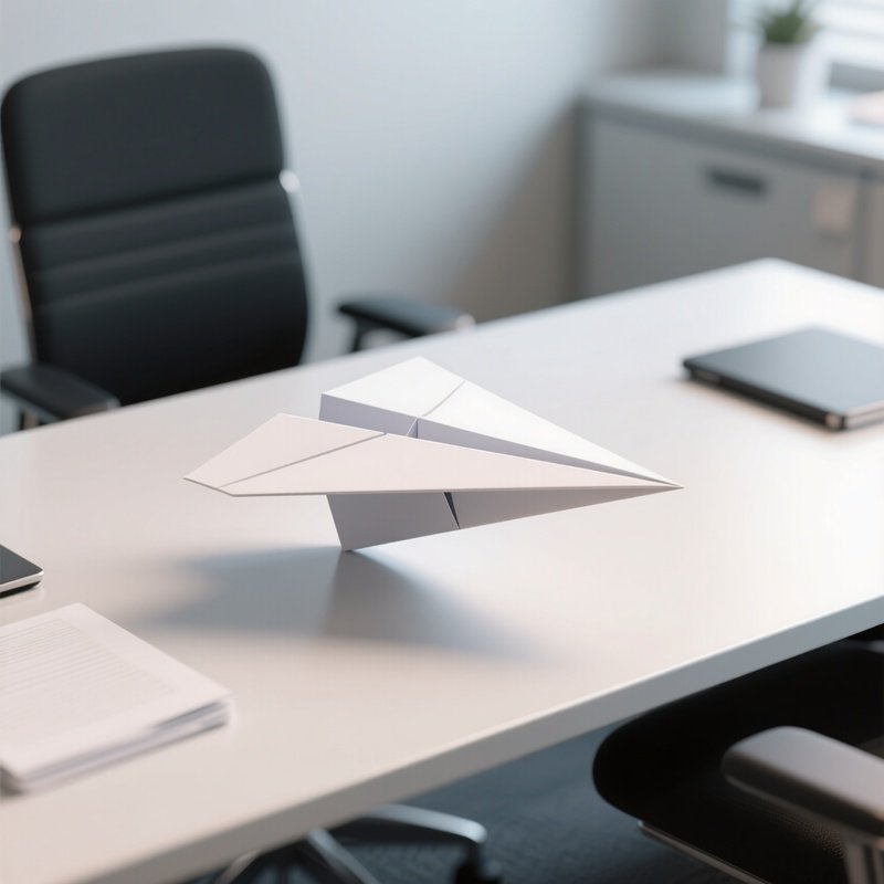 3D Rendered Paper Airplane Symbol — Photorealistic Paper Airplane On A Clean Office Desk
