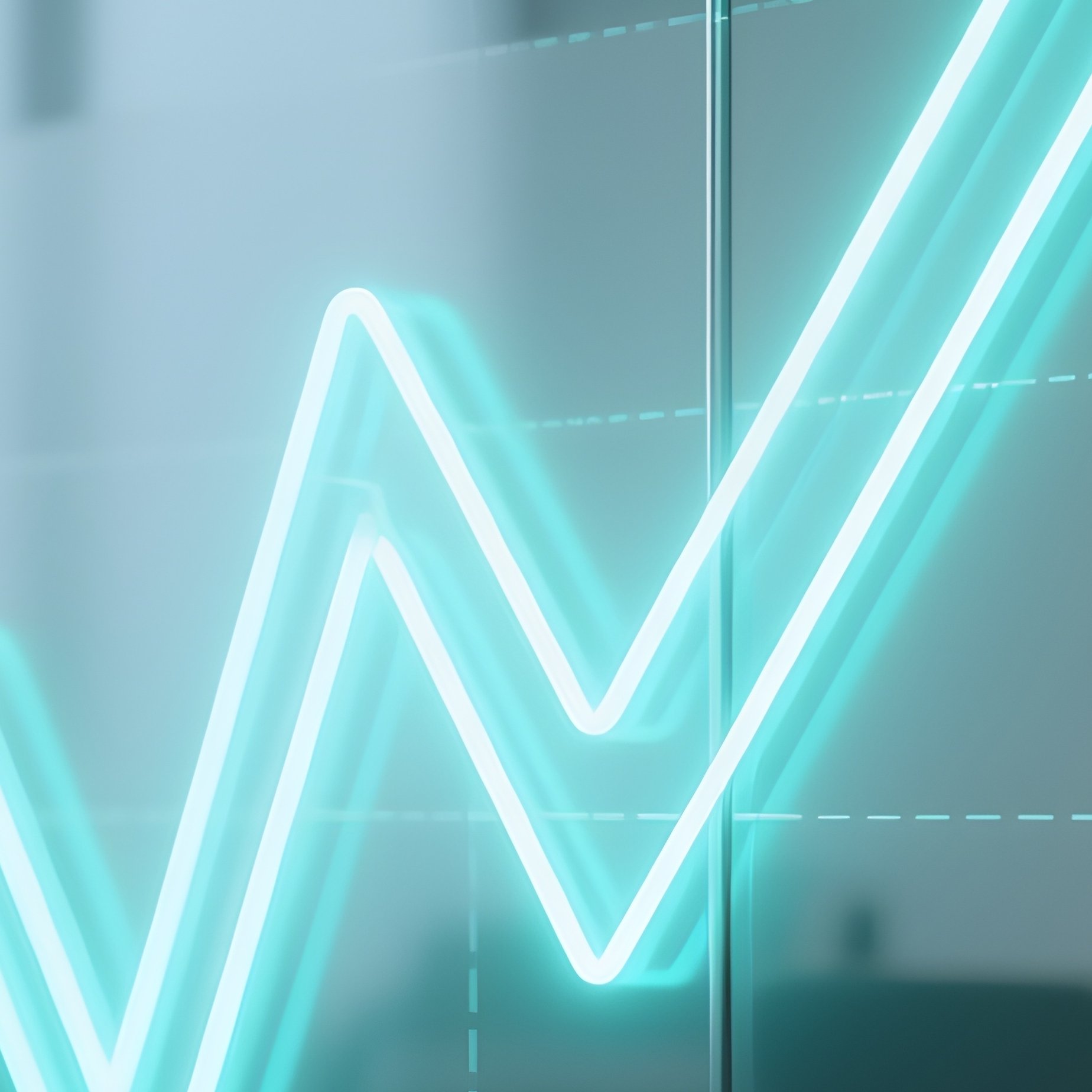 3D Rendered Rising Arrow Graph Made Of Neon Lines — Photorealistic Graph Drawn On A Glass Office Wall - Full Resolution Quality Preview