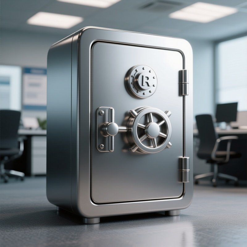 3D Rendered Safe Box Icon Metallic — Photorealistic Safe Door In A Bank Office