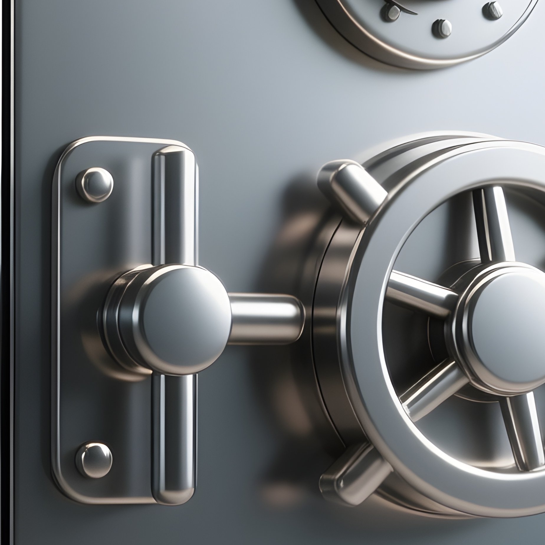 3D Rendered Safe Box Icon Metallic — Photorealistic Safe Door In A Bank Office - Full Resolution Quality Preview