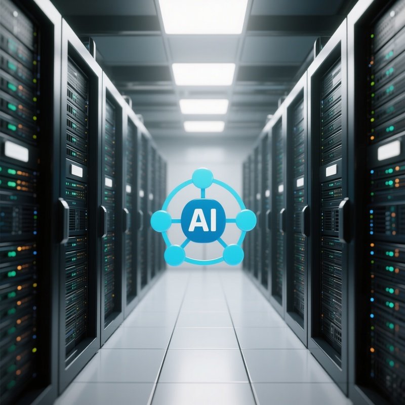 3D Rendered Scalable Network Icon — Photorealistic Server Racks Lined In A Data Center