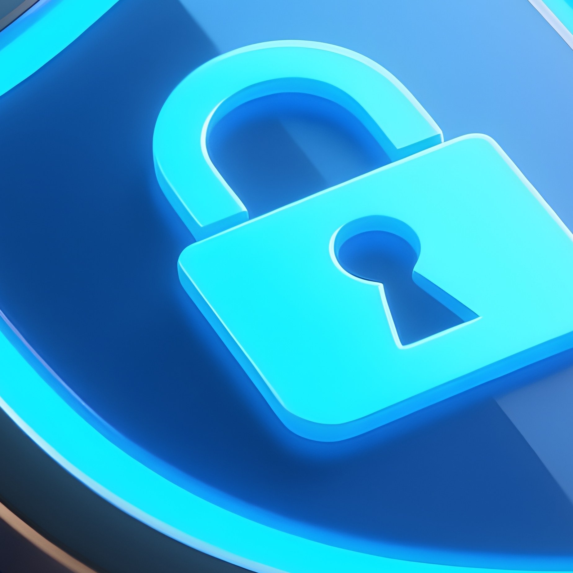 3D Rendered Shield Icon Glowing Blue — Photorealistic Security Badge Resting On A Textured Tabletop - Full Resolution Quality Preview