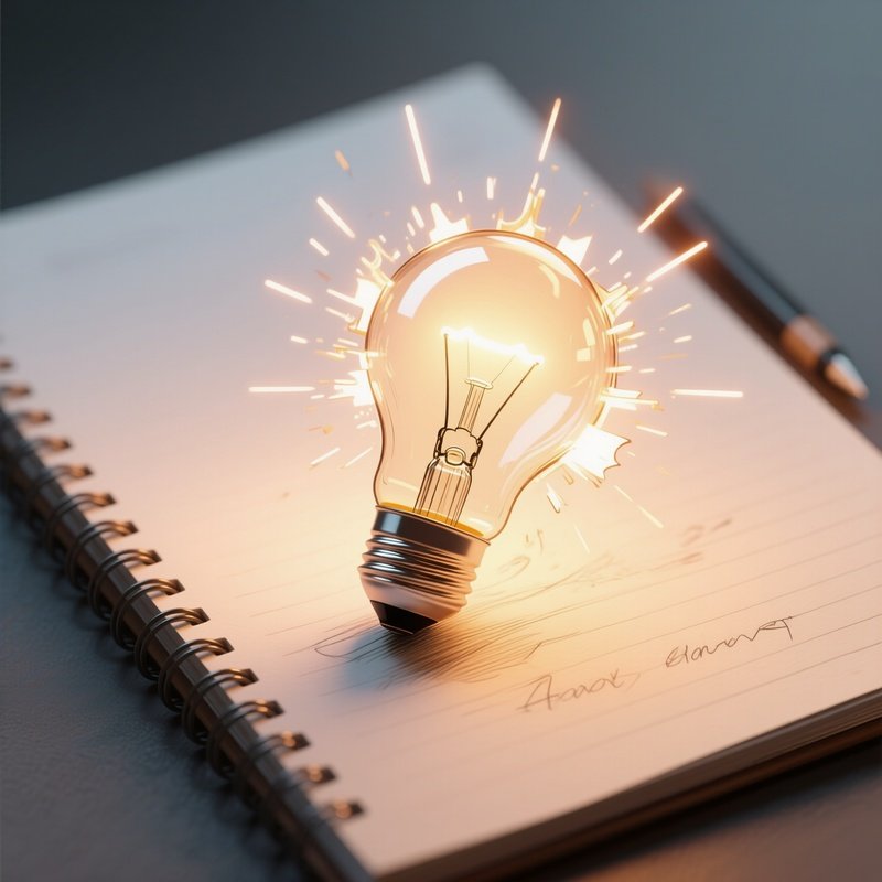 3D Rendered Startup Lightbulb Burst — Photorealistic Warm Idea Sketch On Notebook Paper