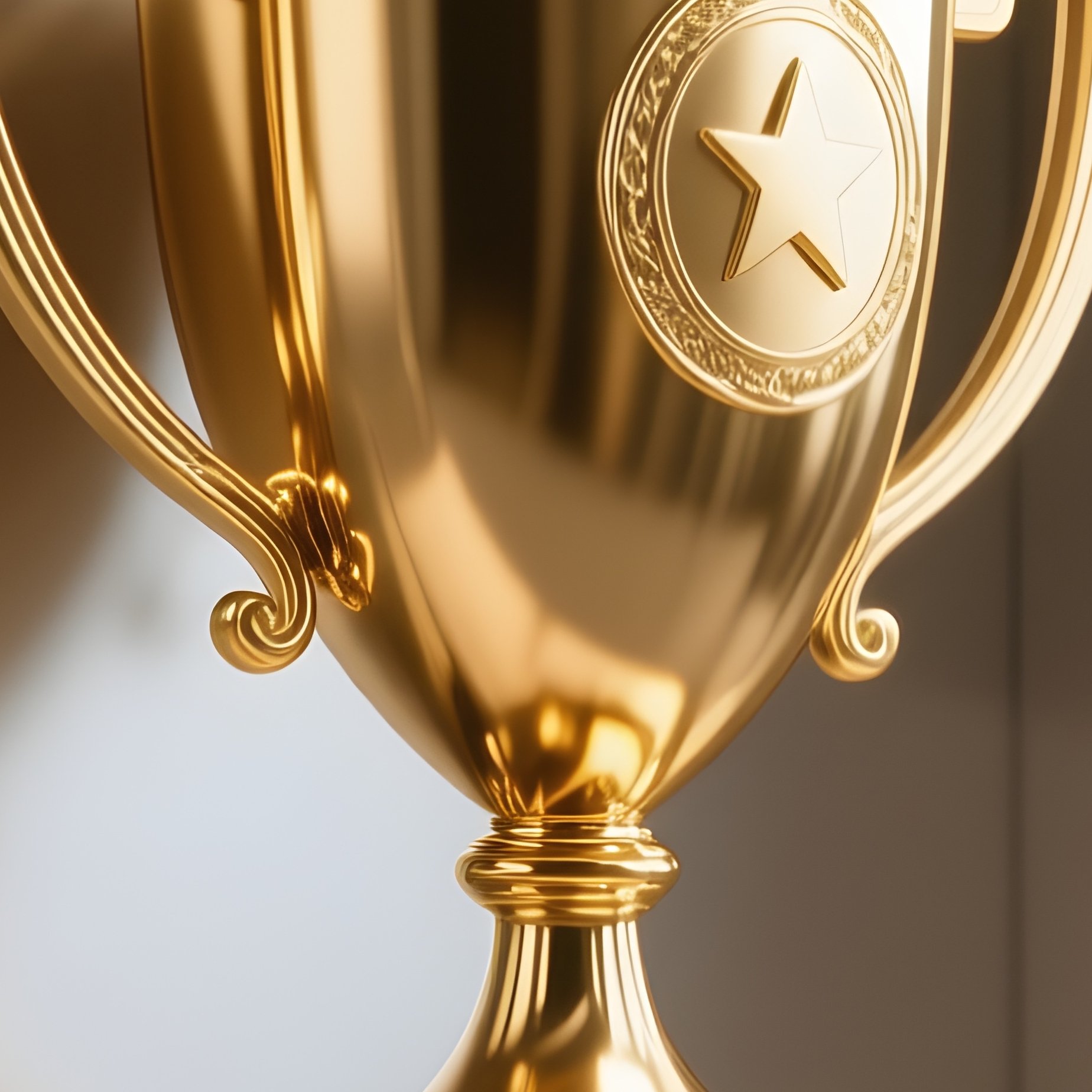 3D Rendered Trophy Icon In Gold Metallic Finish — Photorealistic Trophy On A Shelf In An Office Lobby - Full Resolution Quality Preview