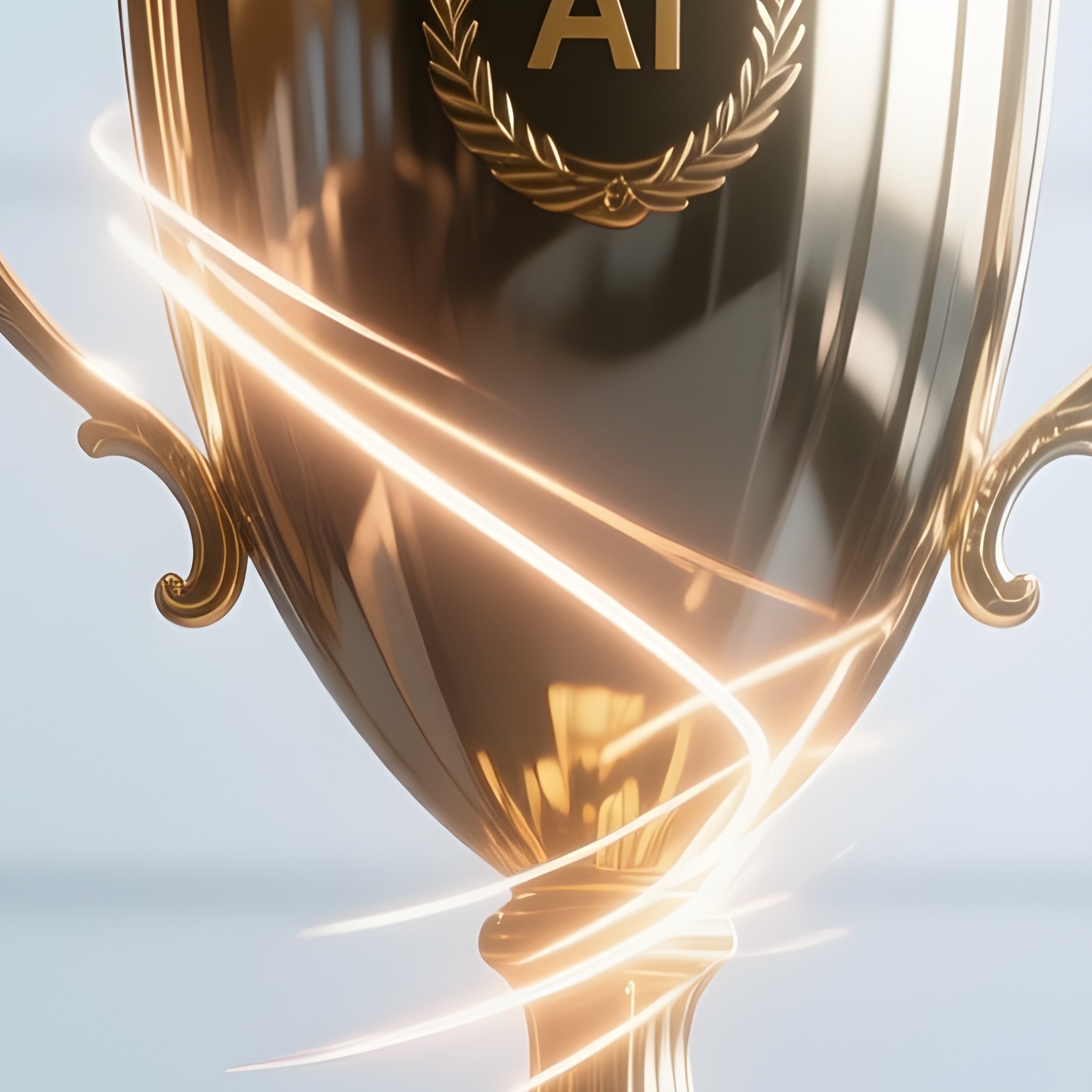 3D Rendered Trophy With Light Streaks — Photorealistic Award Trophy In A Corporate Lobby - Full Resolution Quality Preview