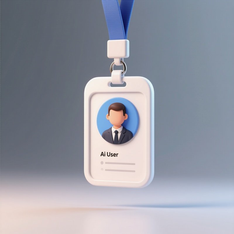 3D Rendered User Icon With Clean Round Shapes — Photorealistic Employee Id Photo Hanging From A Lanyard