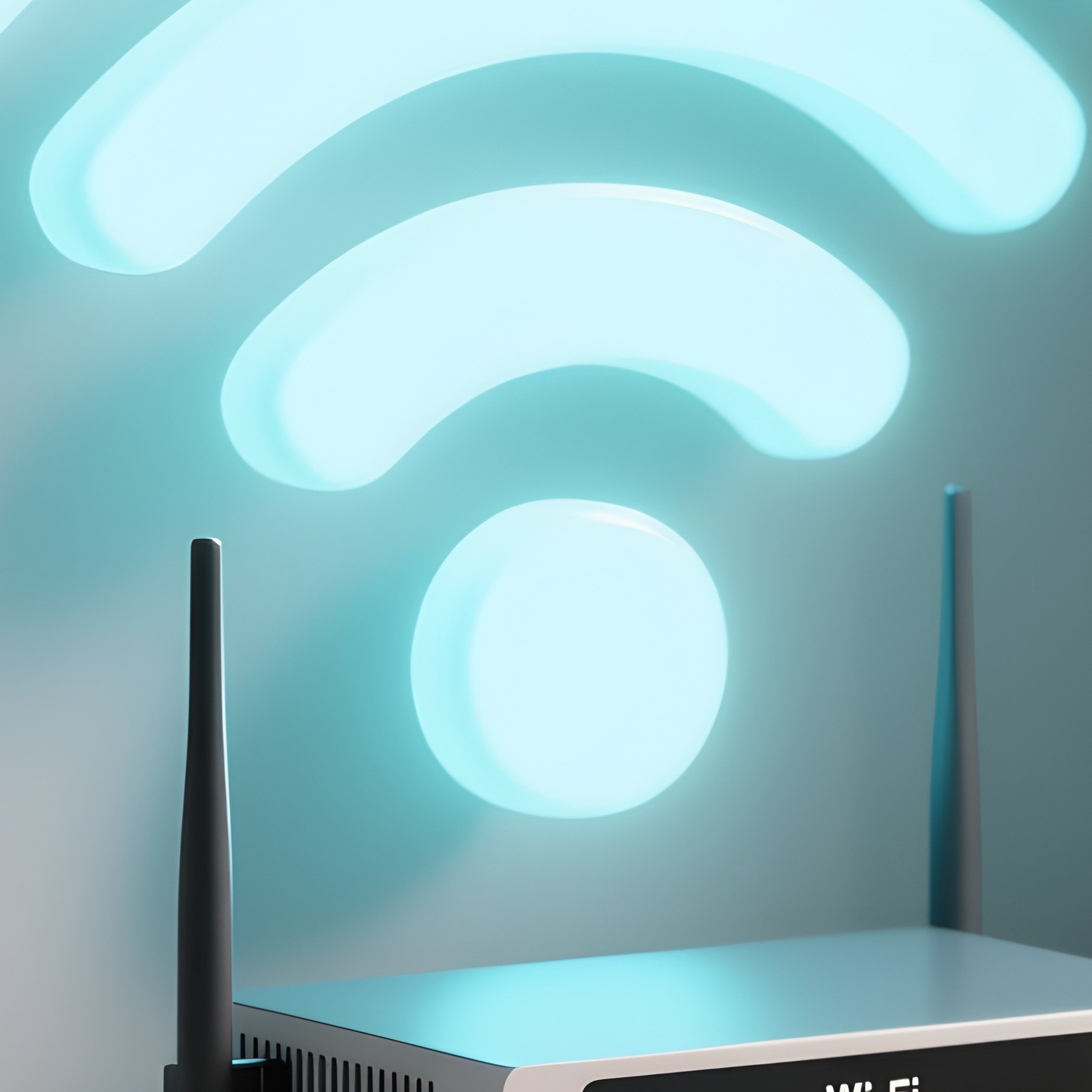 3D Rendered Wi Fi Symbol Glowing Softly — Photorealistic Wi Fi Router On A Shelf In An Office Corner - Full Resolution Quality Preview