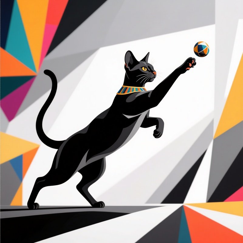 A Abstract Art Of An Egyptian Mau Playing With A Ball