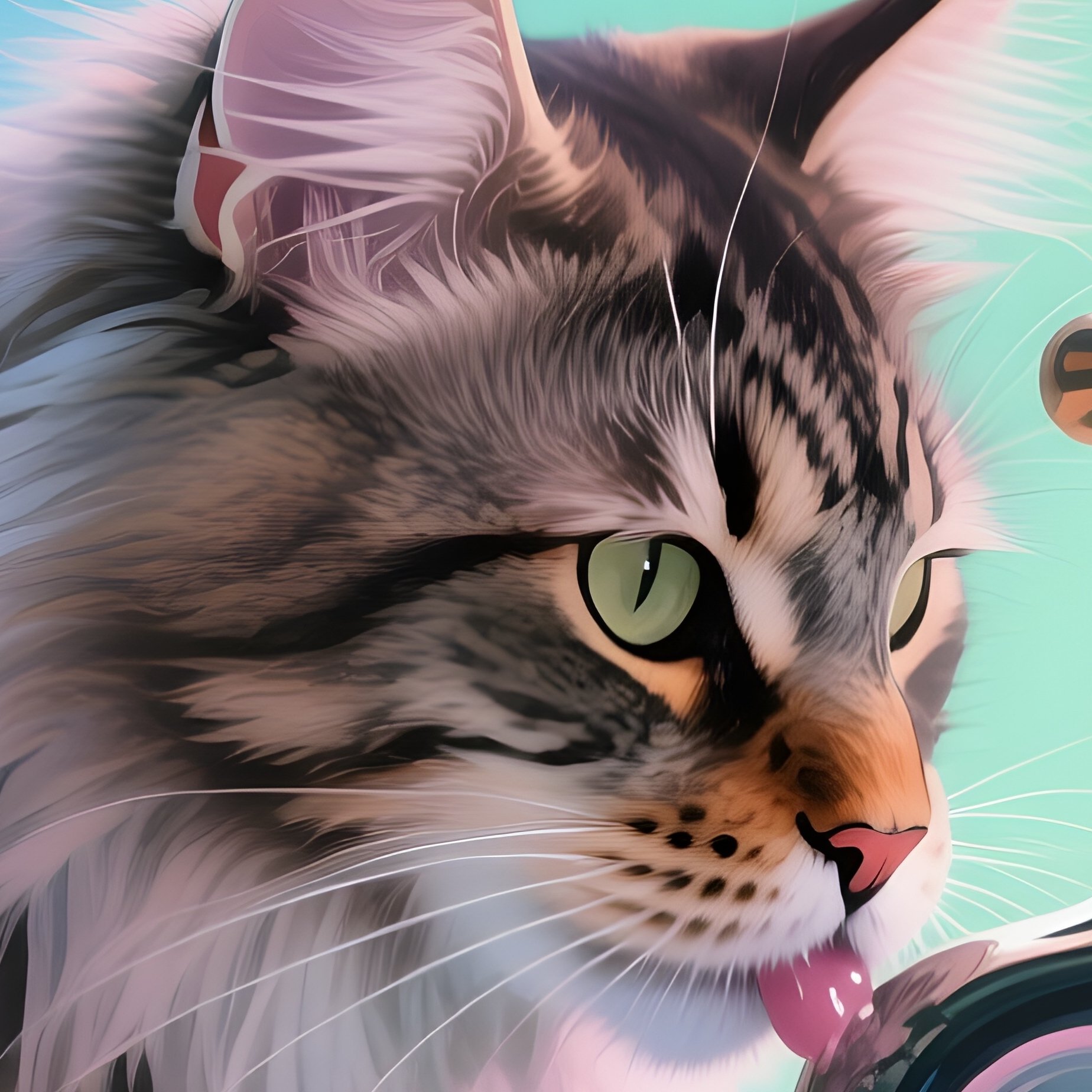 A Abstract Digital Art Of A Maine Coon Cat Drinking From A Running Tap - Full Resolution Quality Preview