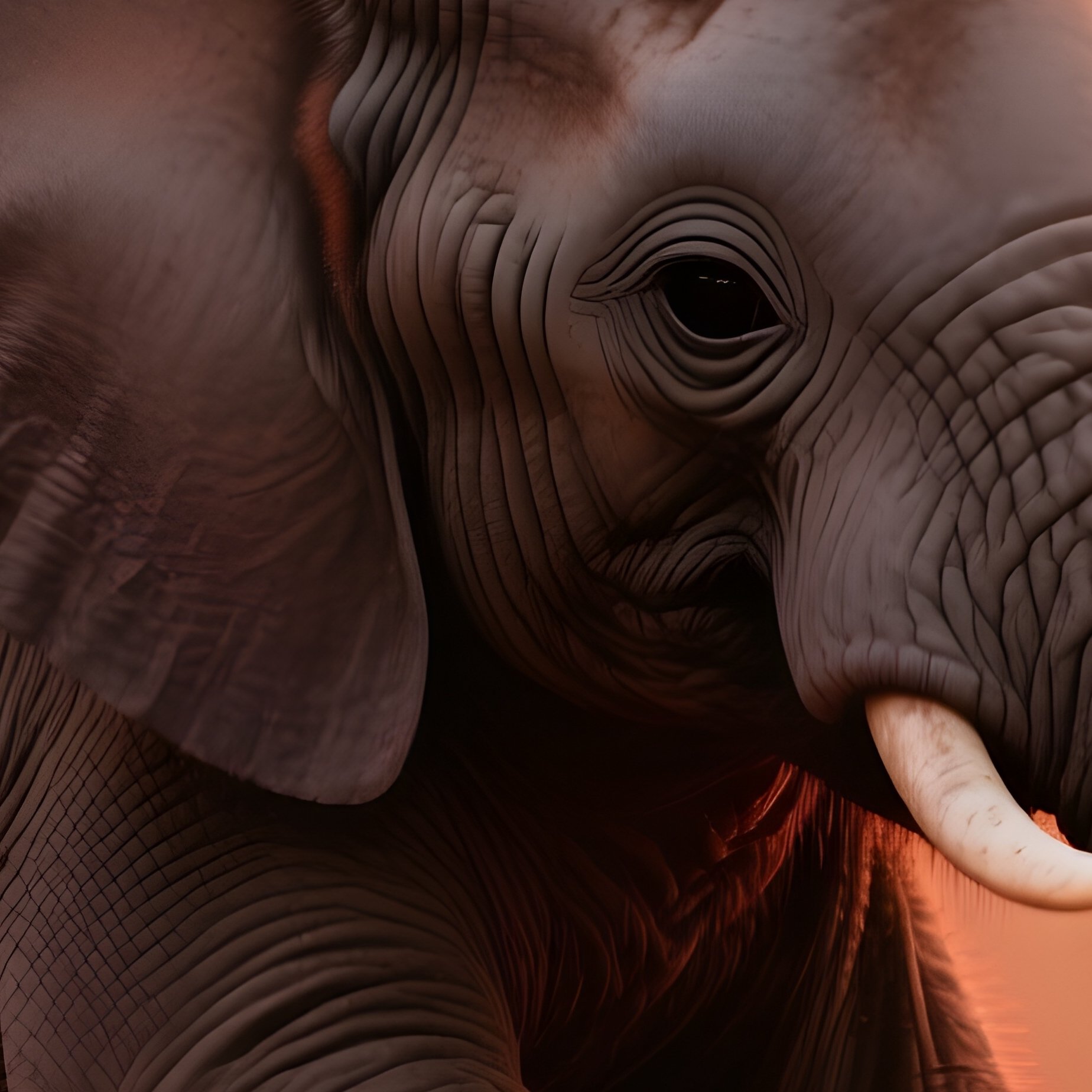A Baby Elephant Playing In Red Dust At Sunset. - Full Resolution Quality Preview