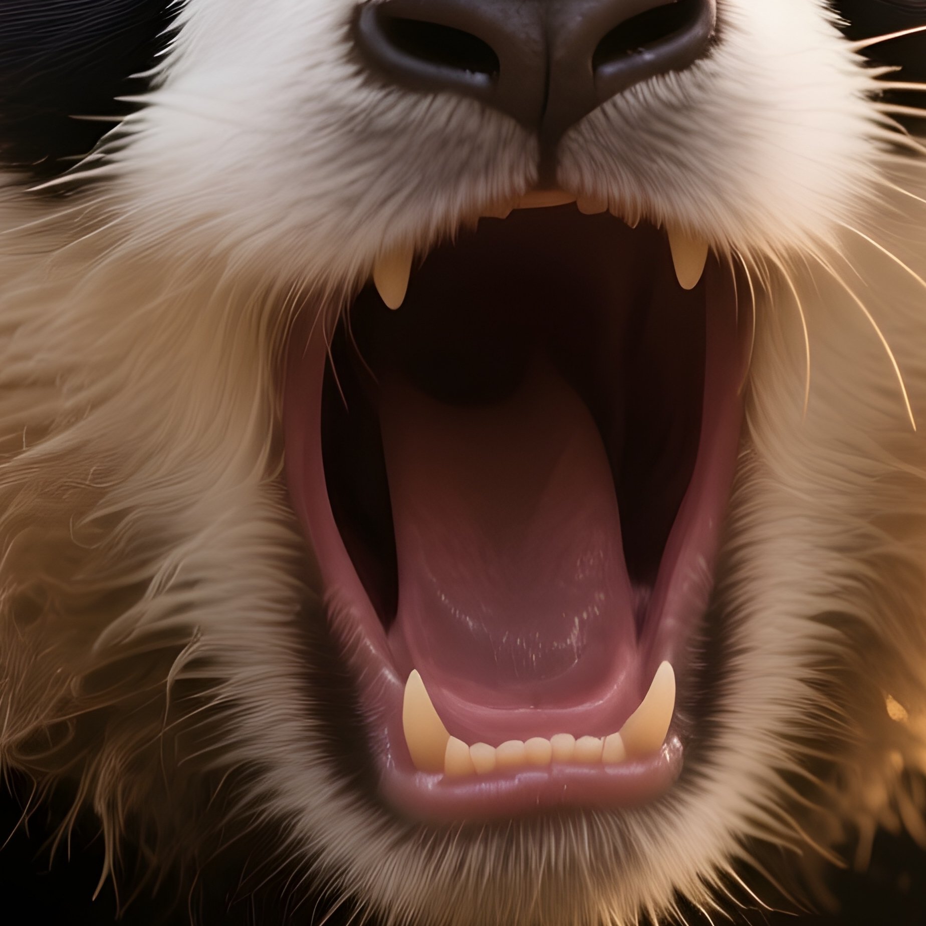 A Baby Giant Panda Yawning In Golden Morning Light. - Full Resolution Quality Preview