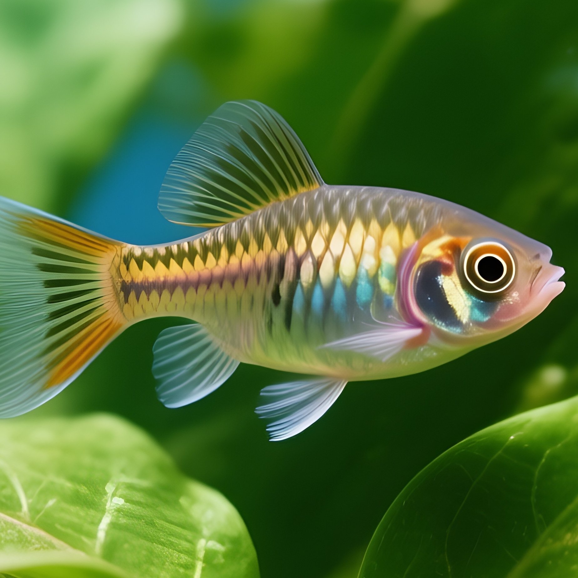 A Baby Guppy Hiding In Dense Plant Cover - Full Resolution Quality Preview