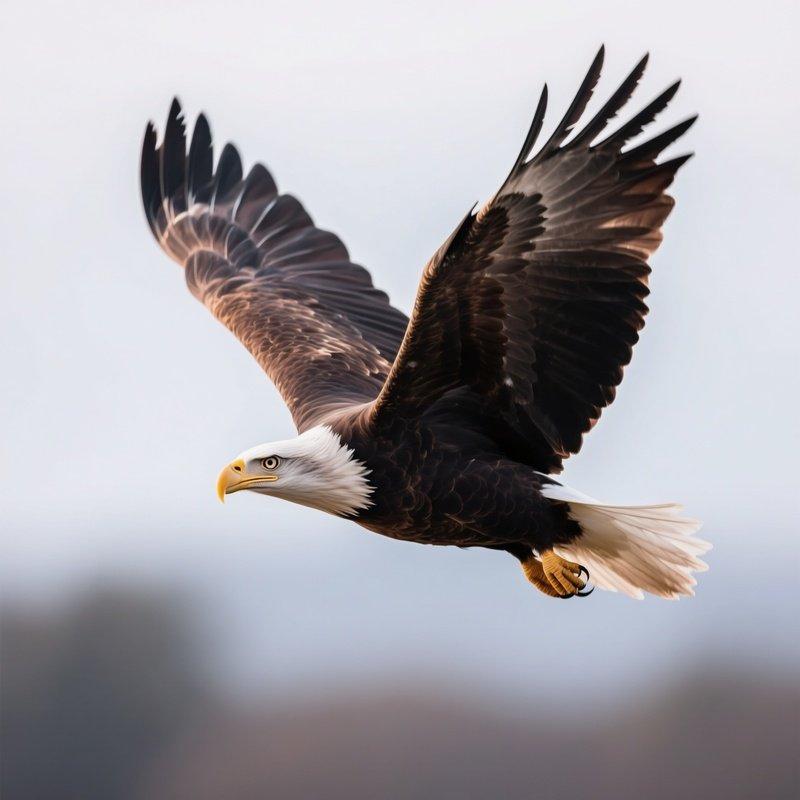 A Bald Eagle Hovering Midair With Focused Eyes