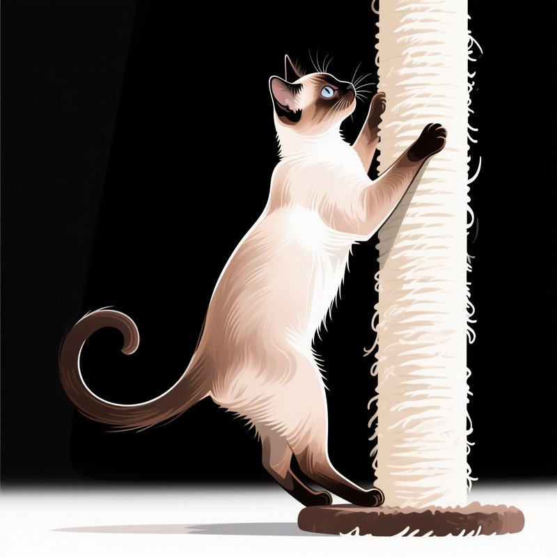 A Balinese Cat Climbing A Scratching Post Mid Action Illustration